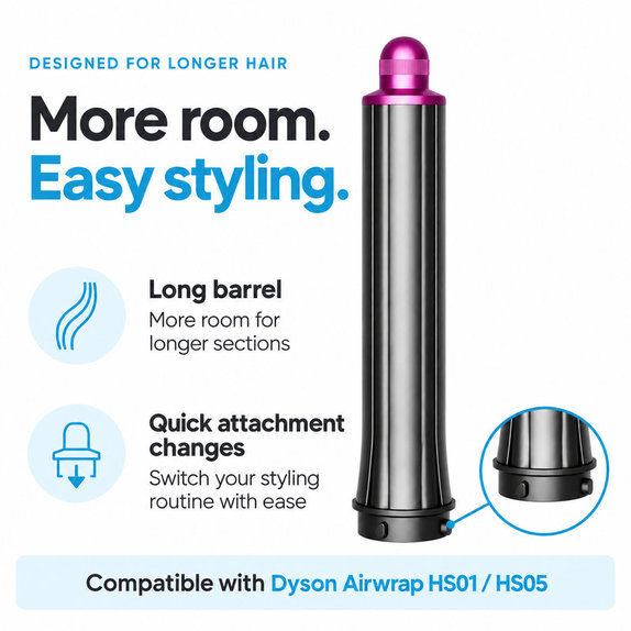 Dolg nastavek za kodranje za Dyson Airwrap HS01, HS05, 30 mm, Nickel / Fuchsia