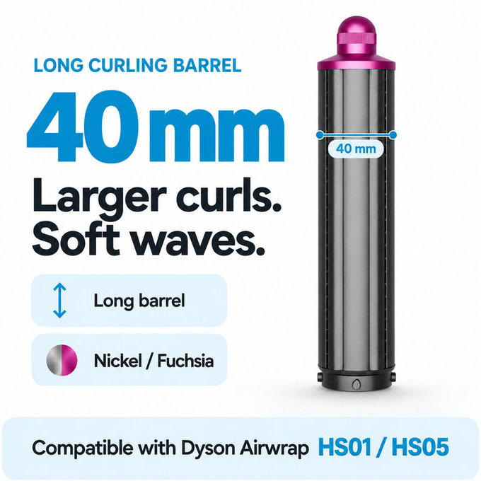 Dolg nastavek za kodranje za Dyson Airwrap HS01, HS05, 40 mm, Nickel / Fuchsia