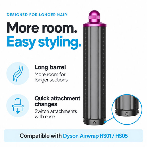 Dolg nastavek za kodranje za Dyson Airwrap HS01, HS05, 40 mm, Nickel / Fuchsia