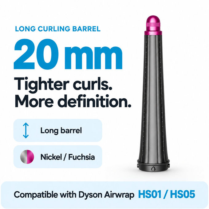 Dolg nastavek za kodranje za Dyson Airwrap HS01, HS05, 20 mm, Nickel / Fuchsia