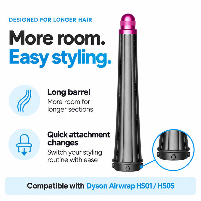 Dolg nastavek za kodranje za Dyson Airwrap HS01, HS05, 20 mm, Nickel / Fuchsia