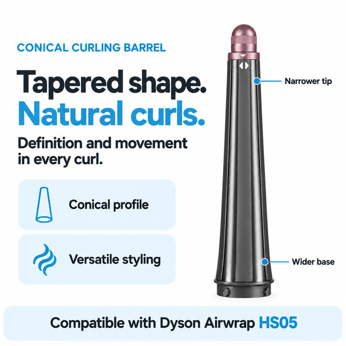 Stožčasti nastavek za kodranje za Dyson Airwrap HS05, Ceramic Pink / Rose Gold