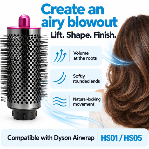 Velika okrogla krtača za volumen za Dyson Airwrap HS01, HS05, Iron / Fuchsia