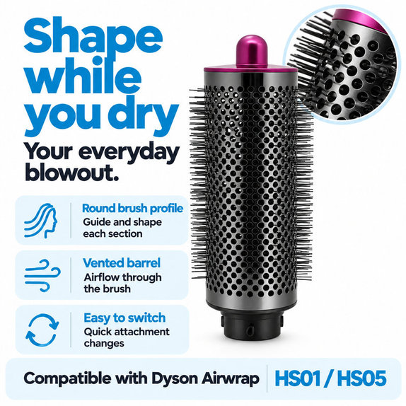 Velika okrogla krtača za volumen za Dyson Airwrap HS01, HS05, Iron / Fuchsia