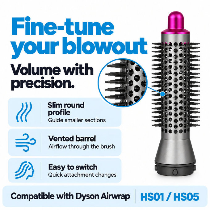 Majhna okrogla krtača za volumen za Dyson Airwrap HS01, HS05, Iron / Fuchsia