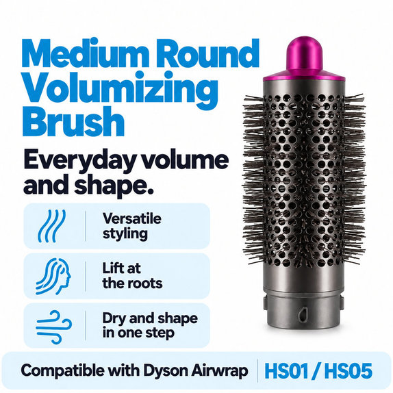 Srednja okrogla krtača za volumen za Dyson Airwrap HS01, HS05, Iron / Fuchsia