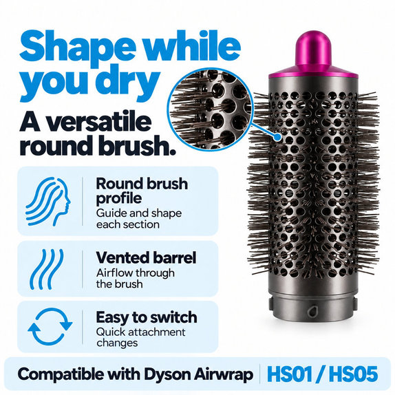 Srednja okrogla krtača za volumen za Dyson Airwrap HS01, HS05, Iron / Fuchsia
