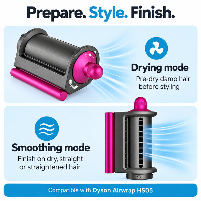Gladilni in sušilni nastavek Coanda za Dyson Airwrap HS05, Iron / Fuchsia