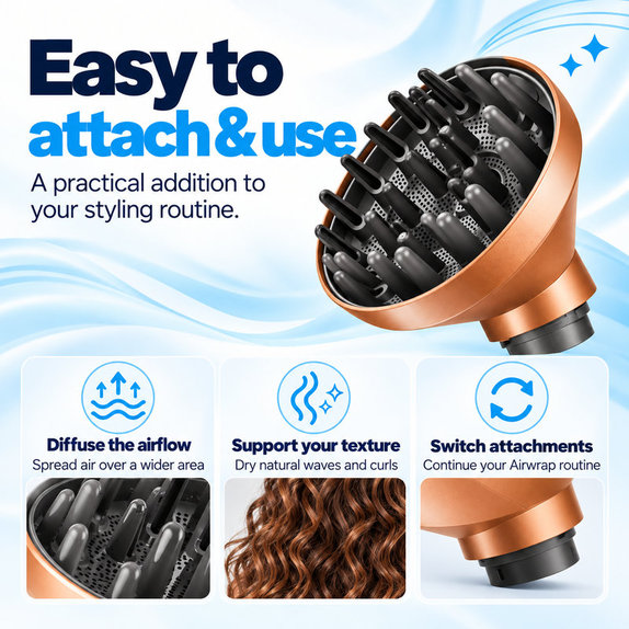 Difuzor Wave + Curl za Dyson Airwrap HS01, HS05, HS08, Copper