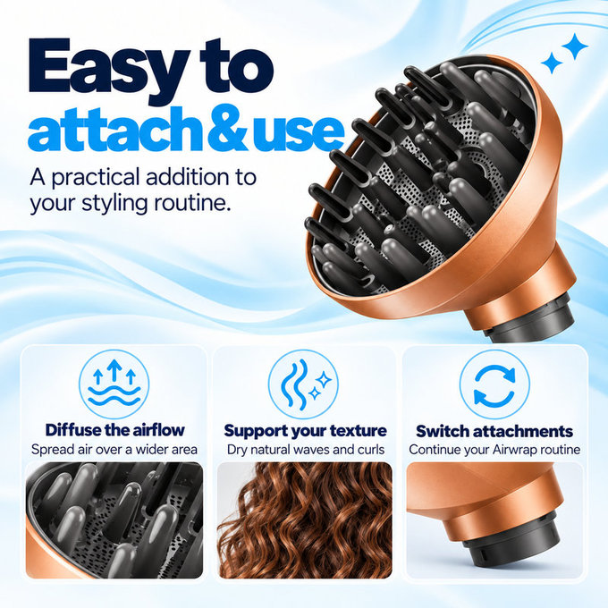 Difuzor Wave + Curl za Dyson Airwrap HS01, HS05, HS08, Copper