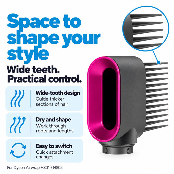 Glavnik s širokimi zobmi za Dyson Airwrap HS01, HS05, Iron / Fuchsia