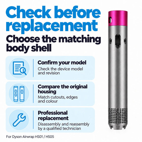 Ohišje glavnega dela za Dyson Airwrap HS01, HS05, Nickel / Fuchsia