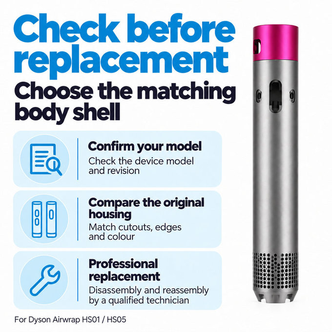 Ohišje glavnega dela za Dyson Airwrap HS01, HS05, Nickel / Fuchsia