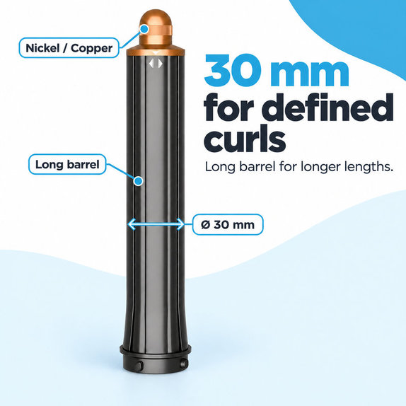 Dolg nastavek za kodranje za Dyson Airwrap HS01, HS05, 30 mm, Nickel / Copper