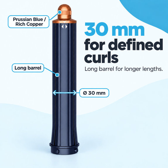 Dolg nastavek za kodranje za Dyson Airwrap HS01, HS05, 30 mm, Prussian Blue / Rich Copper