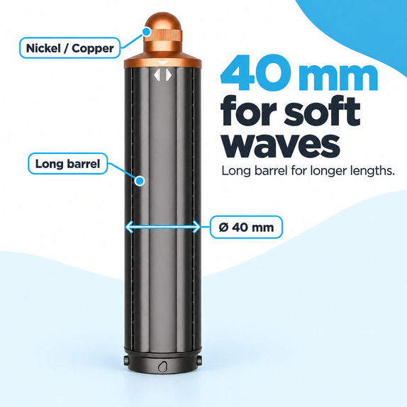 Dolg nastavek za kodranje za Dyson Airwrap HS01, HS05, 40 mm, Nickel / Copper
