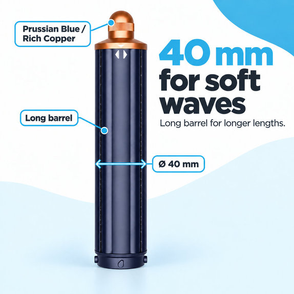 Dolg nastavek za kodranje za Dyson Airwrap HS01, HS05, 40 mm, Prussian Blue / Rich Copper
