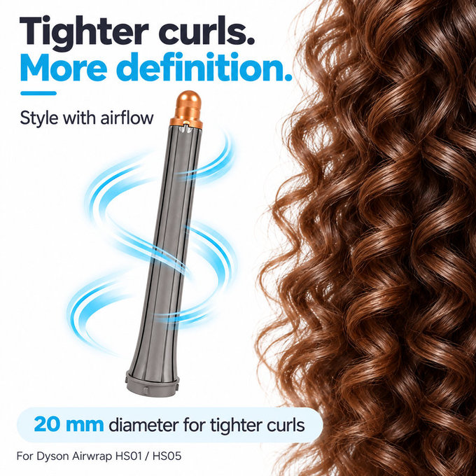 Dolg nastavek za kodranje za Dyson Airwrap HS01, HS05, 20 mm, Nickel / Copper
