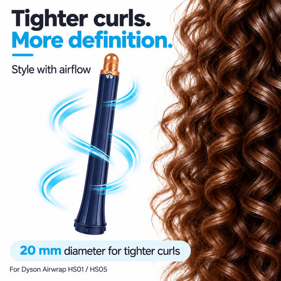 Dolg nastavek za kodranje za Dyson Airwrap HS01, HS05, 20 mm, Prussian Blue / Rich Copper