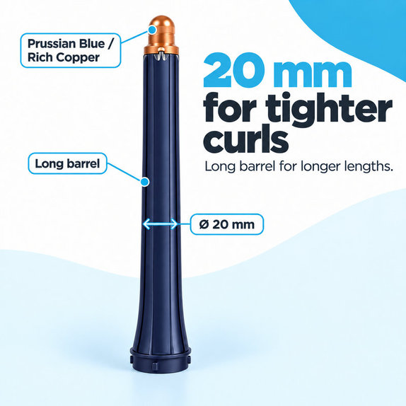 Dolg nastavek za kodranje za Dyson Airwrap HS01, HS05, 20 mm, Prussian Blue / Rich Copper
