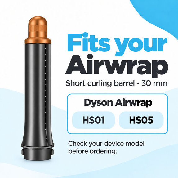 Kratek nastavek za kodranje za Dyson Airwrap HS01, HS05, 30 mm, Nickel / Copper