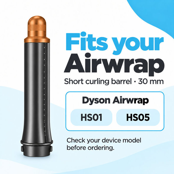 Kratek nastavek za kodranje za Dyson Airwrap HS01, HS05, 30 mm, Nickel / Copper
