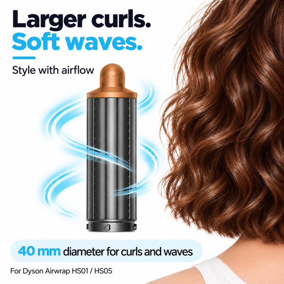 Kratek nastavek za kodranje za Dyson Airwrap HS01, HS05, 40 mm, Nickel / Copper