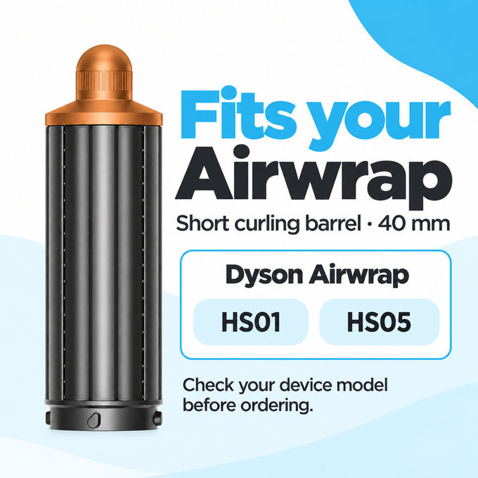 Kratek nastavek za kodranje za Dyson Airwrap HS01, HS05, 40 mm, Nickel / Copper