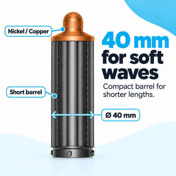 Kratek nastavek za kodranje za Dyson Airwrap HS01, HS05, 40 mm, Nickel / Copper