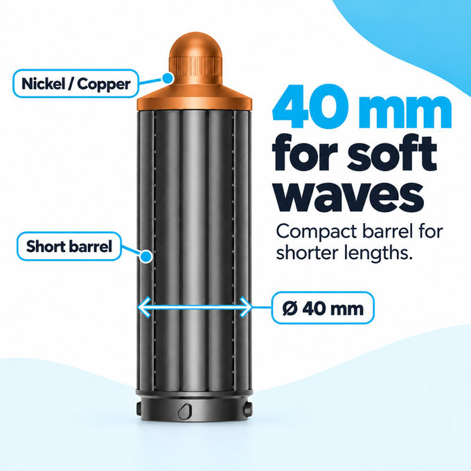 Kratek nastavek za kodranje za Dyson Airwrap HS01, HS05, 40 mm, Nickel / Copper