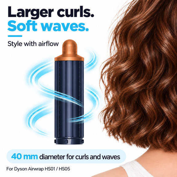 Kratek nastavek za kodranje za Dyson Airwrap HS01, HS05, 40 mm, Prussian Blue / Rich Copper