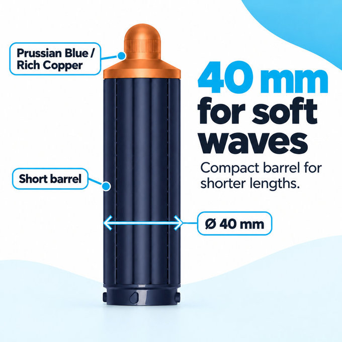 Kratek nastavek za kodranje za Dyson Airwrap HS01, HS05, 40 mm, Prussian Blue / Rich Copper