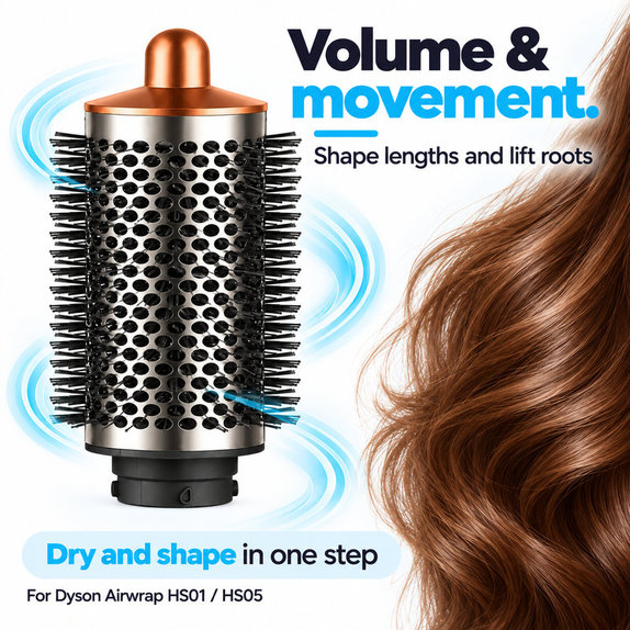 Velika okrogla krtača za volumen za Dyson Airwrap HS01, HS05, Nickel / Copper