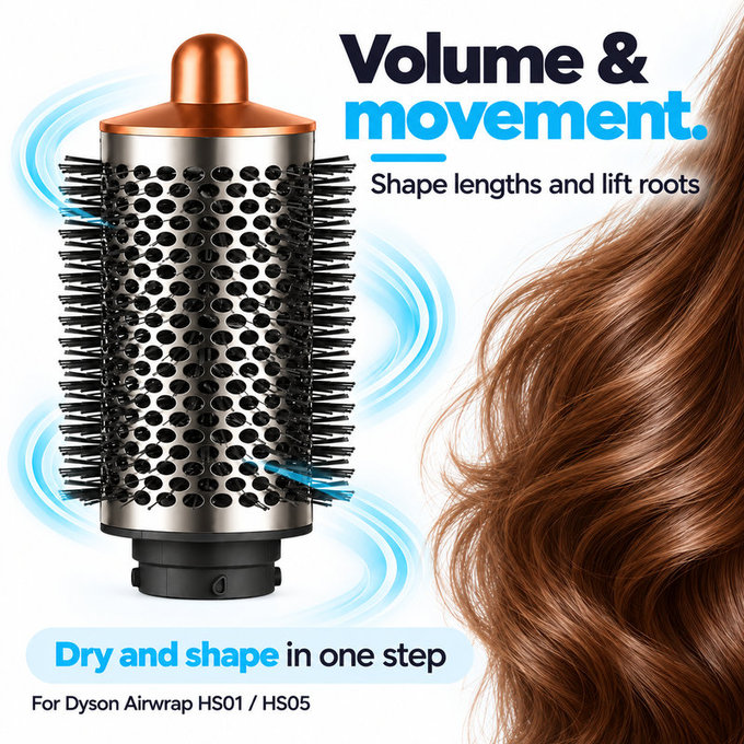 Velika okrogla krtača za volumen za Dyson Airwrap HS01, HS05, Nickel / Copper