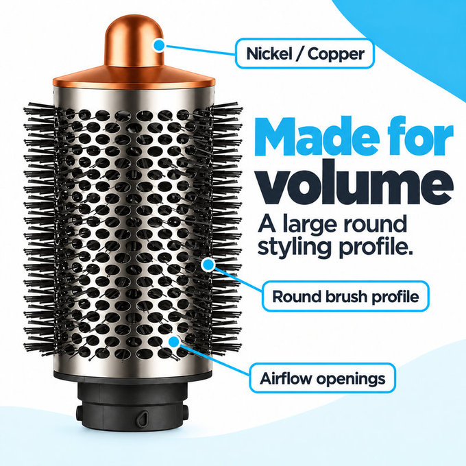 Velika okrogla krtača za volumen za Dyson Airwrap HS01, HS05, Nickel / Copper