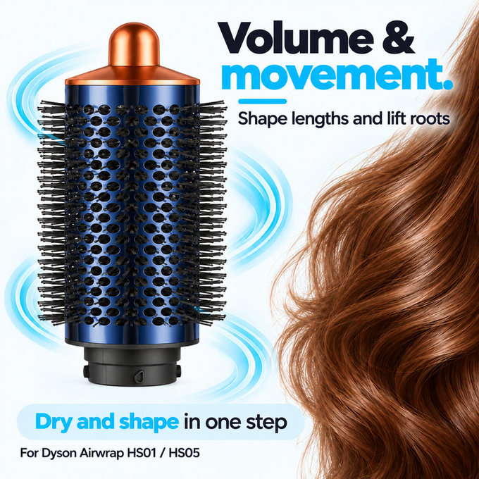 Velika okrogla krtača za volumen za Dyson Airwrap HS01, HS05, Prussian Blue / Rich Copper