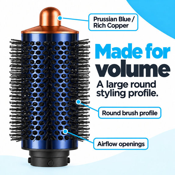 Velika okrogla krtača za volumen za Dyson Airwrap HS01, HS05, Prussian Blue / Rich Copper