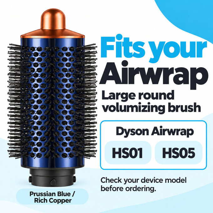 Velika okrogla krtača za volumen za Dyson Airwrap HS01, HS05, Prussian Blue / Rich Copper