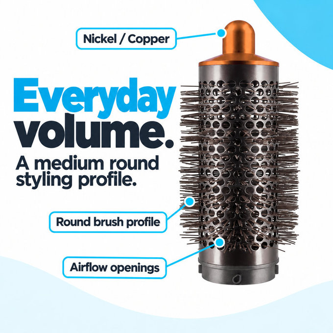 Srednja okrogla krtača za volumen za Dyson Airwrap HS01, HS05, Nickel / Copper