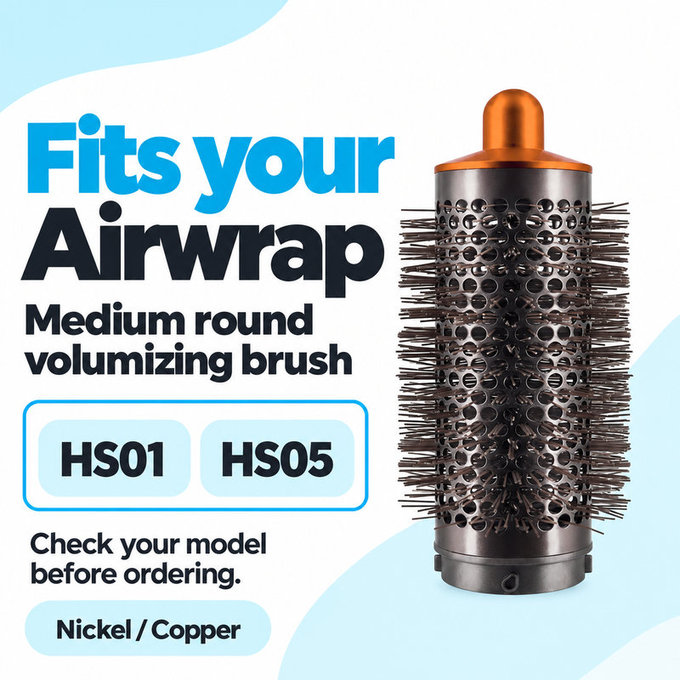 Srednja okrogla krtača za volumen za Dyson Airwrap HS01, HS05, Nickel / Copper