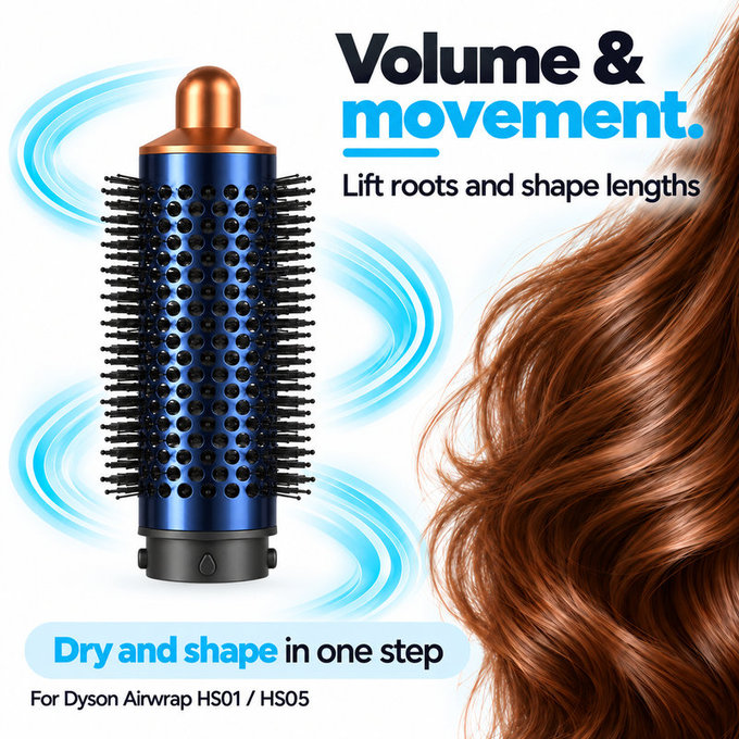 Srednja okrogla krtača za volumen za Dyson Airwrap HS01, HS05, Prussian Blue / Rich Copper