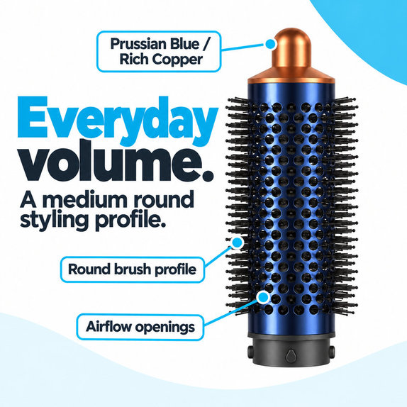 Srednja okrogla krtača za volumen za Dyson Airwrap HS01, HS05, Prussian Blue / Rich Copper