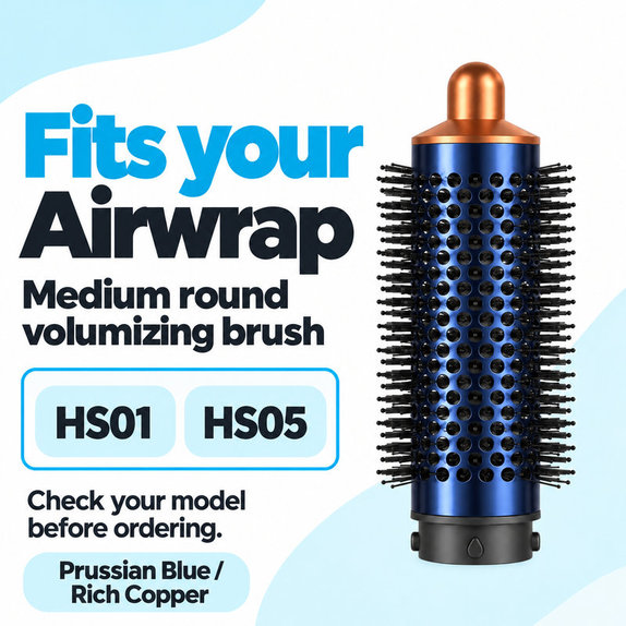 Srednja okrogla krtača za volumen za Dyson Airwrap HS01, HS05, Prussian Blue / Rich Copper