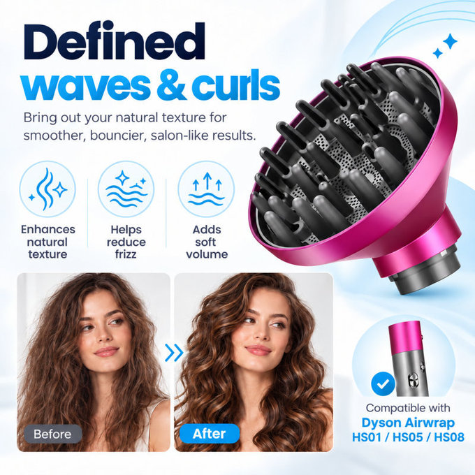 Difuzor Wave + Curl za Dyson Airwrap HS05, Fuchsia