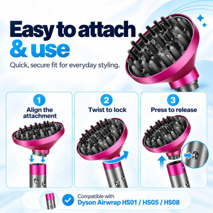 Difuzor Wave + Curl za Dyson Airwrap HS05, Fuchsia