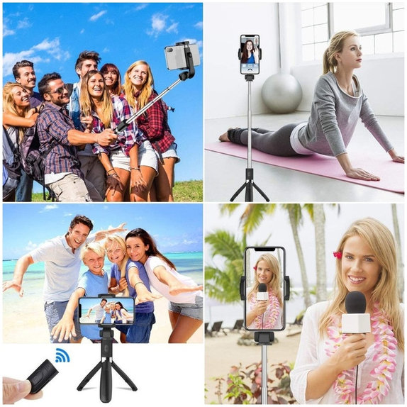 Selfie palica s stojalom L02S, črna, Tech-Protect