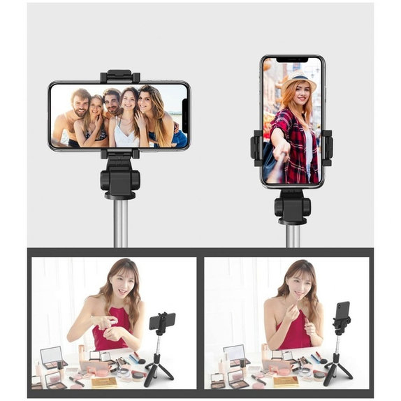 Selfie palica s stojalom L02S, črna, Tech-Protect