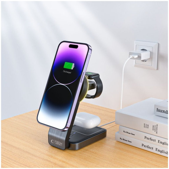 Brezžični polnilnik QI15W-A28 3IN1 Magnetic MagSafe, črna, Tech-Protect