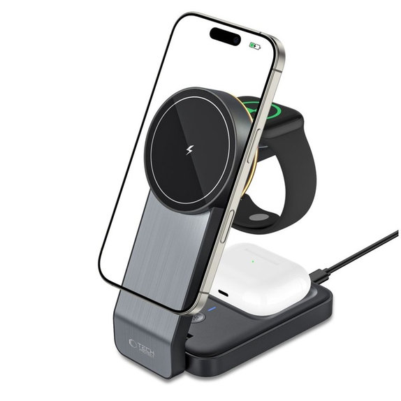 Brezžični polnilnik QI15W-A28 3IN1 Magnetic MagSafe, črna, Tech-Protect