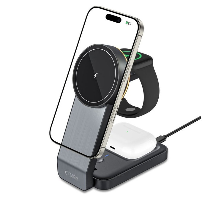 Brezžični polnilnik QI15W-A28 3IN1 Magnetic MagSafe, črna, Tech-Protect
